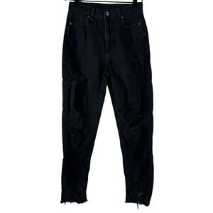 American Eagle Outfitters Womens Tapered Leg Jeans Black Stretch Distressed 0